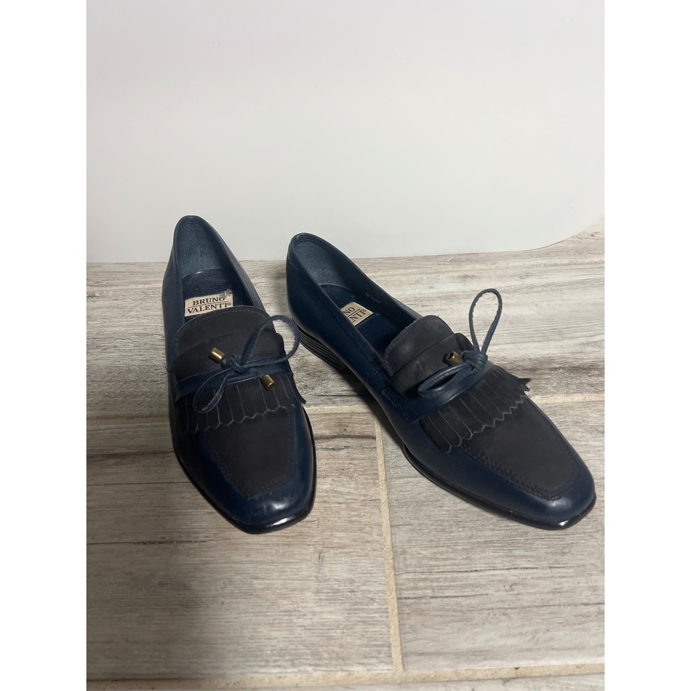 Bruno Valenti Loafers 6.5M Navy Blue Womens Vintage Dark Academia Kiltie Leather
